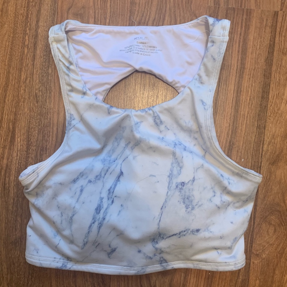 Sports bra, size small. White with some light blue